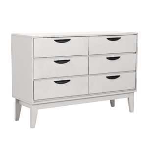 Lanus Wooden Chest Of 6 Drawers Wide In Taupe - UK