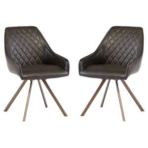 Lanza Dark Brown Faux Leather Dining Chairs Swivel In Pair - UK