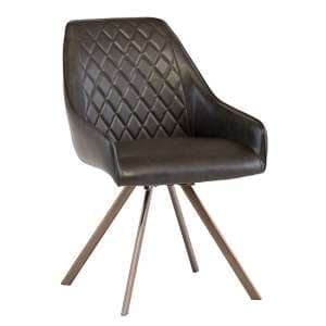 Lanza Faux Leather Dining Chair Swivel In Dark Brown - UK