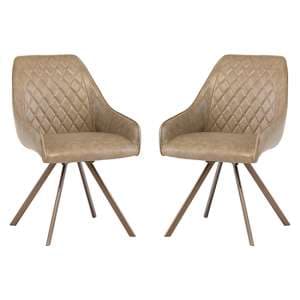Lanza Taupe Faux Leather Dining Chairs Swivel In Pair - UK