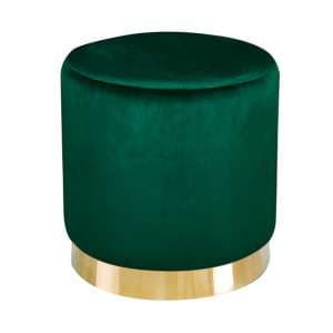 Lewes Round Velvet Pouffe With Gold Base In Forest Green