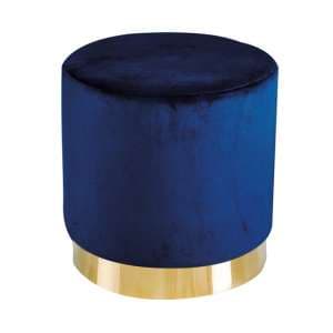 Lewes Round Velvet Pouffe With Gold Base In Royal Blue