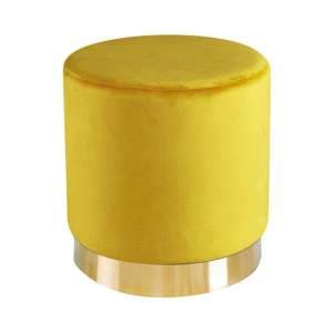 Lewes Round Velvet Pouffe With Gold Base In Ochre Yellow