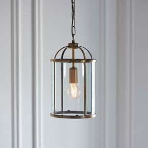Laredo Clear Glass Ceiling Pendant Light In Antique Brass - UK