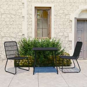 Laredo Small Rattan And Glass 3 Piece Dining Set In Black - UK