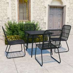 Laredo Small Rattan And Glass 5 Piece Dining Set In Black - UK