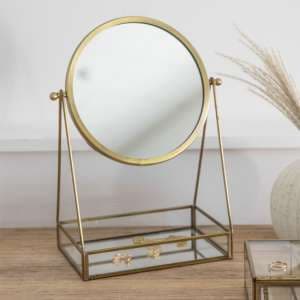 Largo Vanity Mirror With Tray In Antique Brass Iron Frame - UK
