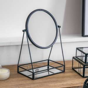 Largo Vanity Mirror With Tray In Black Iron Frame - UK