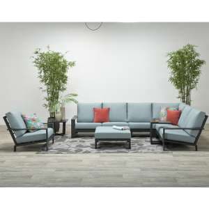 Largs Fabric Corner Lounge Set With Armchair In Mint Grey - UK