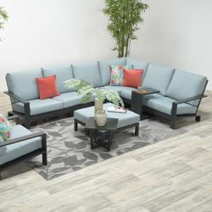 Largs Fabric Corner Lounge Set With Footstool In Mint Grey - UK