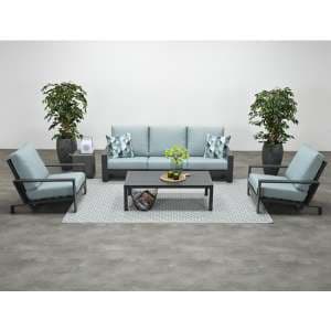 Largs Outdoor Fabric Recliner Lounge Set In Mint Grey - UK