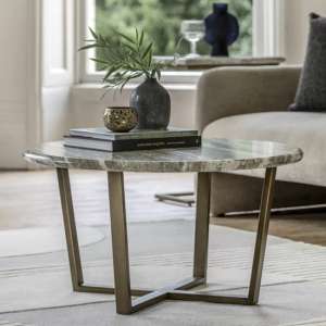 Larnaca Wooden Coffee Table Round In Green Faux Marble Effect - UK