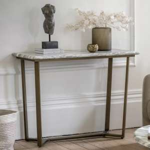 Larnaca Wooden Console Table In Green Faux Marble Effect - UK