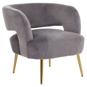 Larrisa Velvet Lounge Chair With Gold Metal Legs In Grey