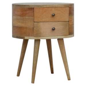 Lasix Wooden Circular Bedside Cabinet In Oak Ish With 2 Drawers - UK