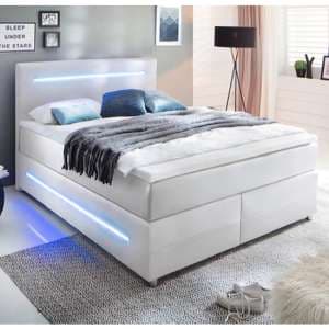 Lassie Faux Leather Double Bed In White With LED - UK
