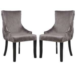 Laughlin Grey Velvet Dining Chairs With Tufted Back In Pair