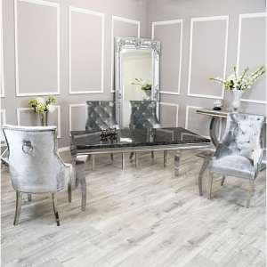 Laval Black Marble Dining Table With 6 Dessel Pewter Chairs - UK