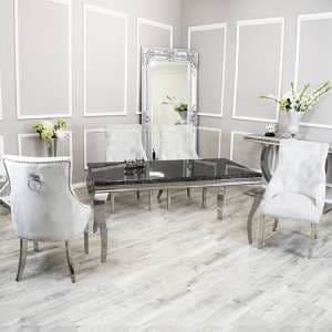Laval Black Marble Dining Table With 6 Dessel Light Grey Chairs - UK