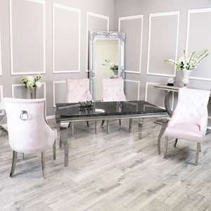 Laval Black Marble Dining Table With 6 Dessel Pink Chairs - UK