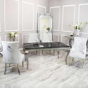 Laval Black Marble Dining Table With 8 Dessel Light Grey Chairs - UK