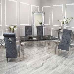 Laval Black Marble Dining Table With 8 Elmira Dark Grey Chairs - UK