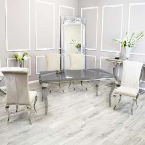 Laval Grey Glass Dining Table With 6 North Cream Chairs