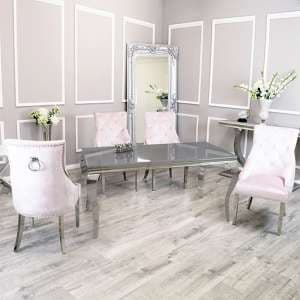 Laval Grey Glass Dining Table With 8 Dessel Pink Chairs
