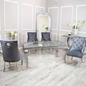 Laval Light Grey Marble Dining Table 6 Benton Dark Grey Chairs - UK