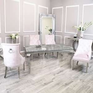 Laval Light Grey Marble Dining Table 6 Dessel Pink Chairs - UK