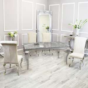 Laval Light Grey Marble Dining Table With 6 North Cream Chairs - UK