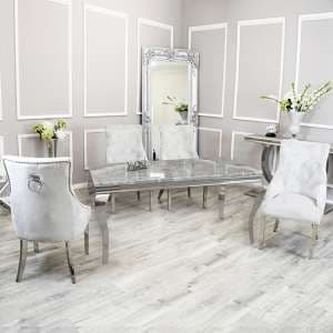 Laval Light Grey Marble Dining Table 8 Dessel Light Grey Chairs - UK