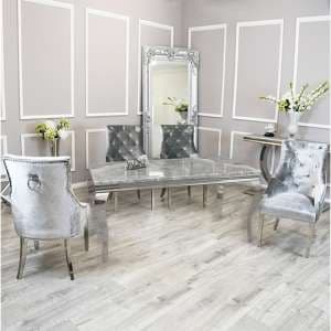 Laval Light Grey Marble Dining Table 8 Dessel Pewter Chairs - UK