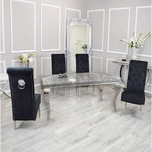 Laval Light Grey Marble Dining Table With 8 Elmira Black Chairs - UK