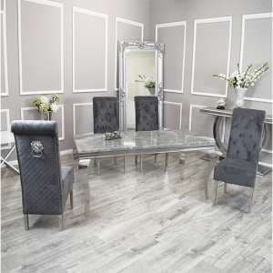 Laval Light Grey Marble Dining Table 8 Elmira Dark Grey Chairs - UK
