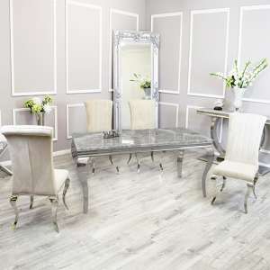 Laval Light Grey Marble Dining Table With 8 North Cream Chairs - UK