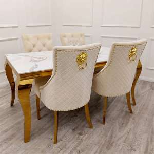 Laval Polar White Dining Table With 4 Benton Cream Chairs - UK