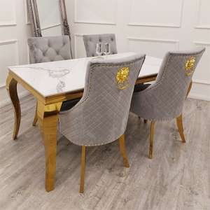 Laval Polar White Dining Table With 4 Benton Light Grey Chairs - UK