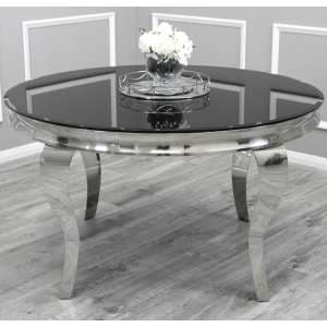 Laval Round Black Glass Dining Table With Chrome Legs - UK