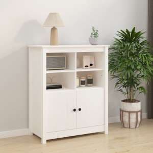 Laval Solid Pine Wood Sideboard With 2 Doors In White - UK