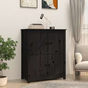 Laval Solid Pine Wood Sideboard With 4 Doors In Black - UK