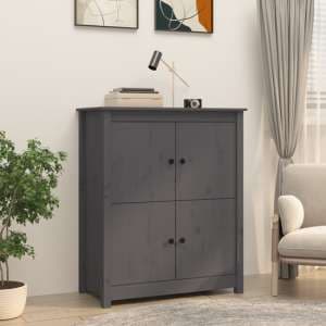Laval Solid Pine Wood Sideboard With 4 Doors In Grey - UK