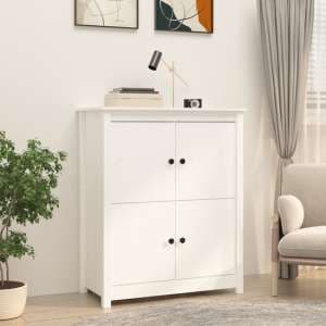 Laval Solid Pine Wood Sideboard With 4 Doors In White - UK
