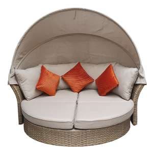 Lavey Weave Half Round Day Bed In Natural With Beige Cushions - UK