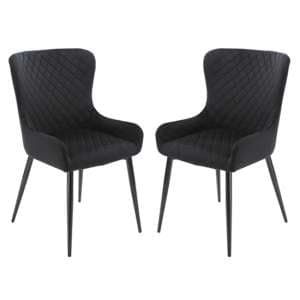 Laxly Diamond Black Velvet Dining Chairs In Pair - UK