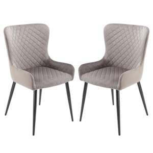 Laxly Diamond Grey Velvet Dining Chairs In Pair - UK