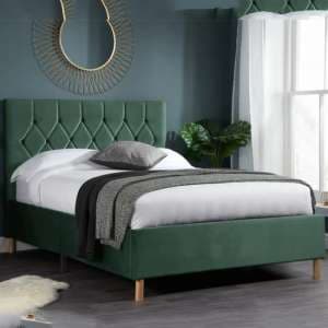 Laxly Fabric King Size Bed In Green - UK