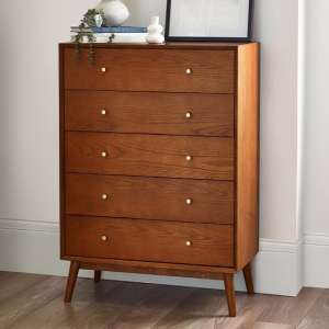 Layton Wooden Chest Of 5 Drawers Tall In Cherry - UK