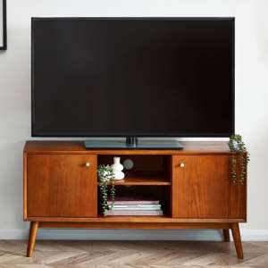 Layton Wooden TV Stand With 2 Doors In Cherry - UK
