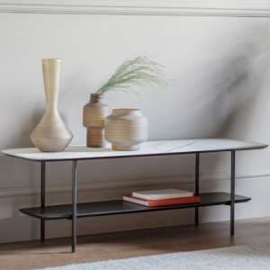 Leadwort Large Wooden Coffee Table In White Marble Effect - UK